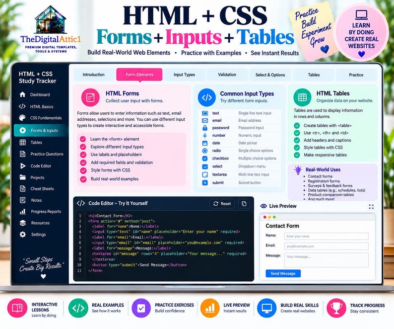 HTML + CSS Cheat Sheet Bundle + Interactive Web Design Practice Tracker image 5
