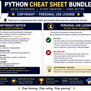 Python Cheat Sheet Bundle | Python Programming Study Guide | Coding Syntax Reference | Computer Science Student Notes afbeelding 16
