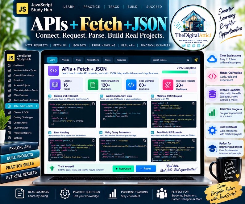 JavaScript Cheat Sheet Bundle + Interactive Coding Practice Tracker immagine 10
