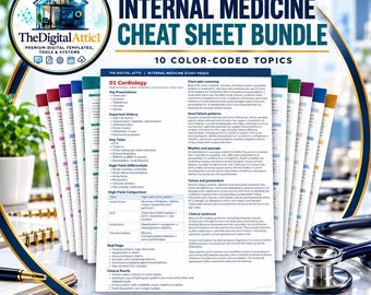 Internal Medicine Cheat Sheet Bundle | Medical Student Study Guide | High Yield Clinical Notes | Med School & Residency Review