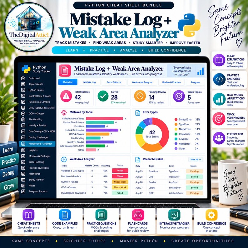 Python Cheat Sheet Bundle + Interactive Coding Practice Tracker imagem 13