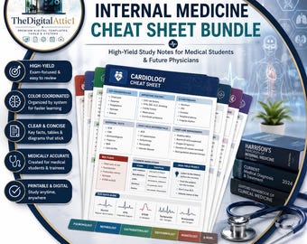 Internal Medicine Cheat Sheet Bundle | Medical Student Study Guide | High Yield Clinical Notes | Med School & Residency Review