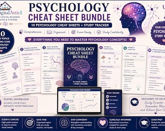 Psychology Cheat Sheet Bundle | Psychology Study Guide | Psych Notes for College Students | Exam Review Digital Download