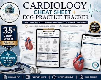 Pacote de Resumos de Cardiologia + Rastreador de Prática de ECG - Enfermagem Médica