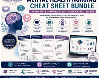 Mental Health Nursing Cheat Sheet Bundle | Psychiatric Nursing Study Guide | Therapeutic Communication Notes | Exam Review