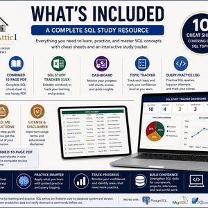 SQL Cheat Sheet Bundle | SQL Study Guide | Database Queries JOINs CTEs | Data Analyst Computer Science Student Notes image 2