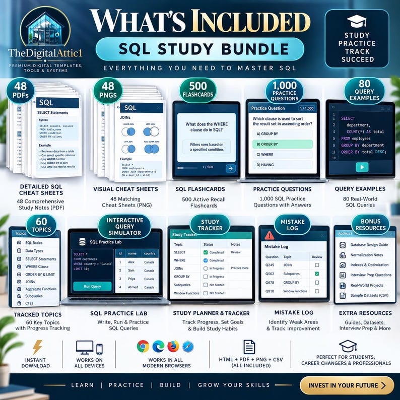SQL Cheat Sheets + Interactive Database Practice Tracker image 2