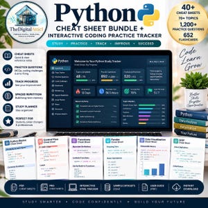 Python Cheat Sheet Bundle + Interactive Coding Practice Tracker