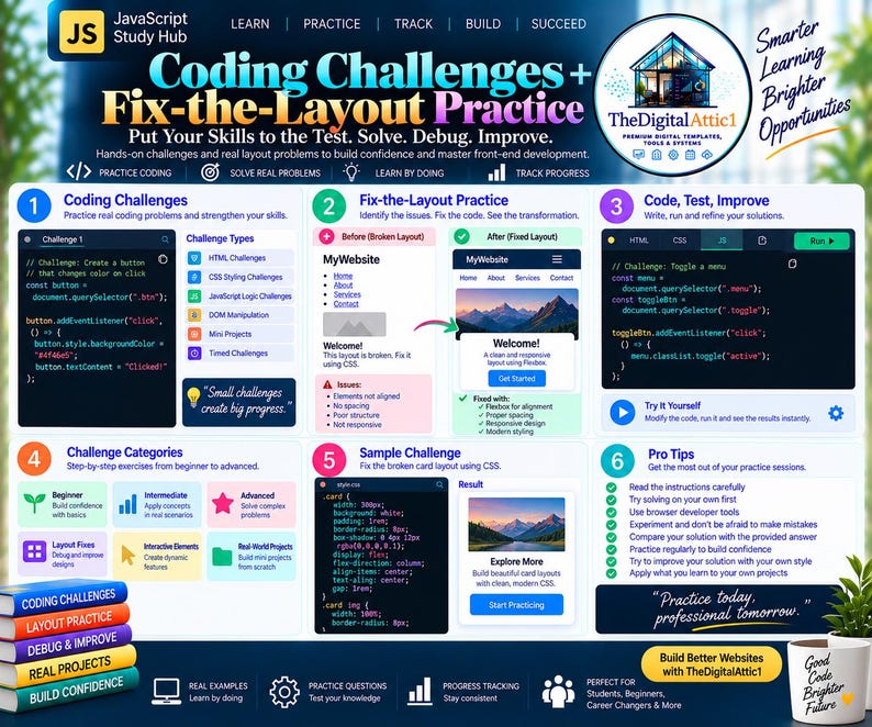 HTML + CSS Cheat Sheet Bundle + Interactive Web Design Practice Tracker image 13