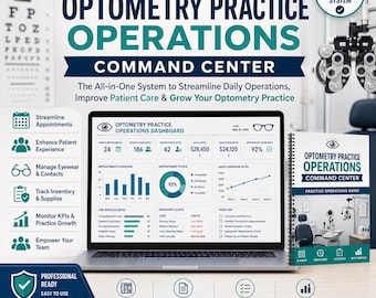 Centro de mando para operaciones de consultorios de optometría / Kit de herramientas para la gestión de consultorios de optometría / Panel de control en Excel y guía en PDF / Plantillas para clínicas oftalmológicas