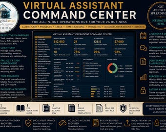 Virtual Assistant Command Center | Client CRM Task Project Time Tracker Invoice Business Operations Dashboard