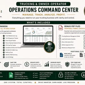Trucking & Owner Operator Operations Command Center | Dispatch Load Tracker | Mileage Fuel IFTA Invoice Profit Dashboard Excel