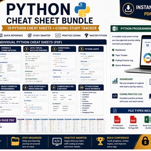 Python Cheat Sheet Bundle | Python Programming Study Guide | Coding Syntax Reference | Computer Science Student Notes afbeelding 4