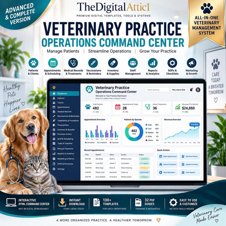 Advanced Veterinary Practice Command Center | Scheduling Inventory Billing KPI Dashboard image 1