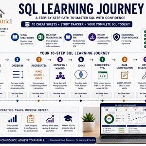 SQL Cheat Sheet Bundle | SQL Study Guide | Database Queries JOINs CTEs | Data Analyst Computer Science Student Notes image 8