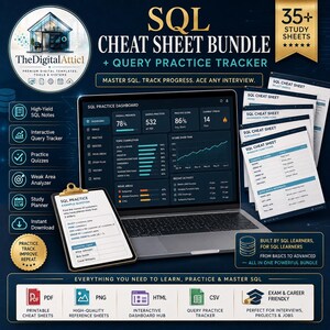 Pacote de Resumo de SQL + Planilha de Prática de Consultas | Guia de Estudo de SQL