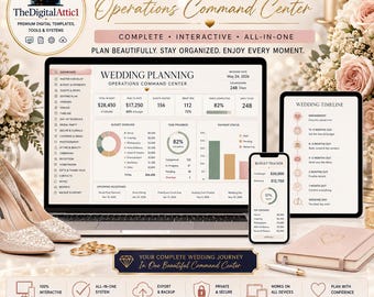 Wedding Planning Operations Command Center | Interactive Wedding Planner Dashboard | Budget Guest RSVP Vendor Seating Timeline Planner