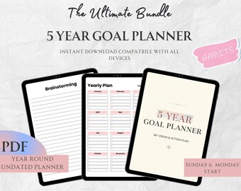 5 Year Goal Planner Printable | Long Term Goal Setting Template | 5-Year Vision Planner | Personal Growth & Productivity Planner
