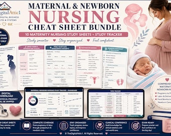 Maternal Newborn Nursing Cheat Sheet Bundle | Labor Delivery Postpartum Study Guide | Maternity Nursing Notes | Exam Review