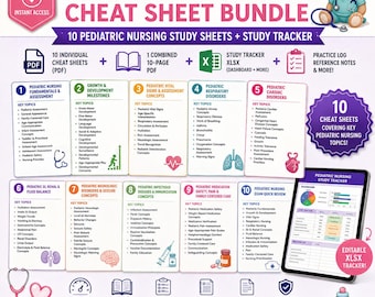 Pediatric Nursing Cheat Sheet Bundle | Peds Nursing Study Guide | Growth Development Assessment Notes | Nursing Exam Review