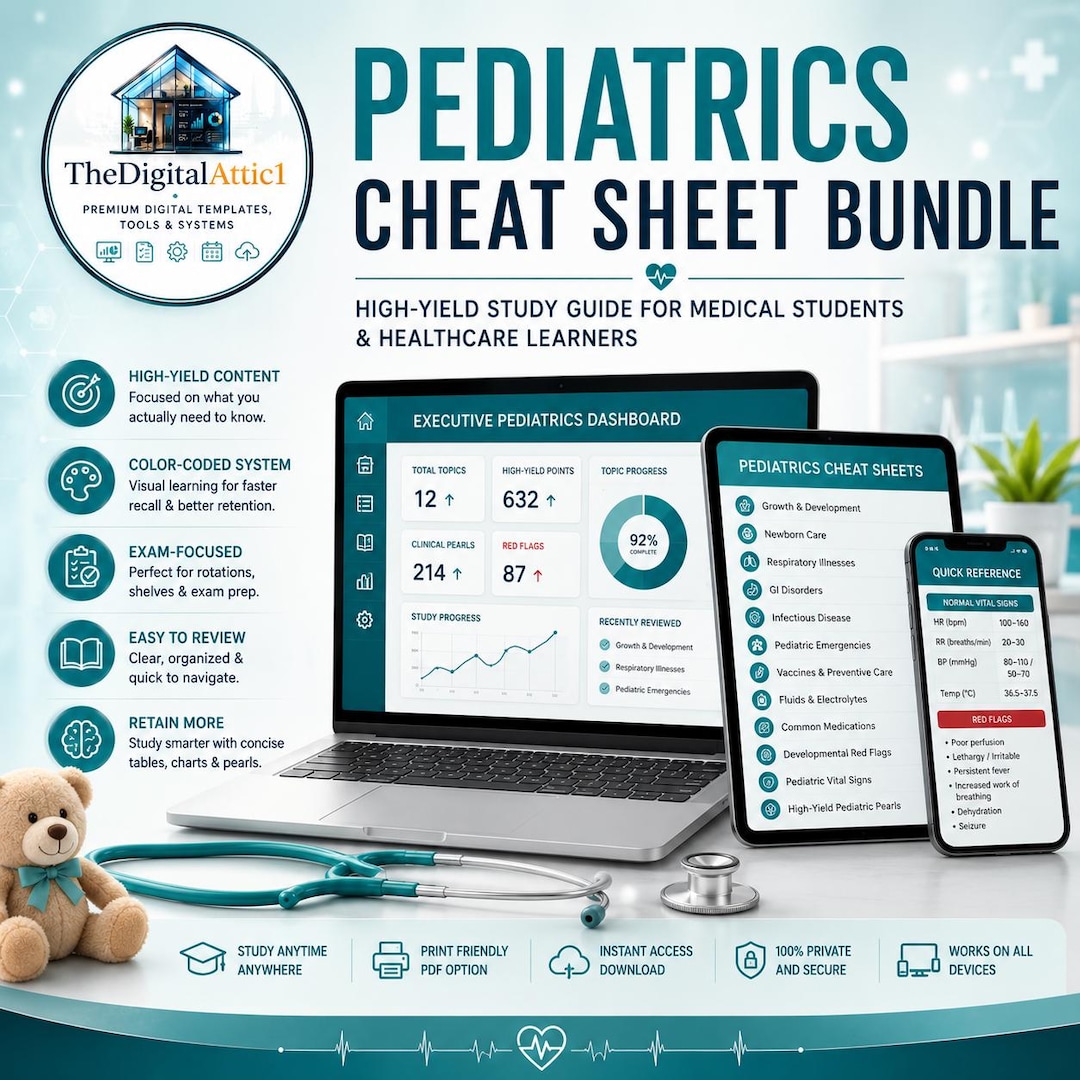 Pediatrics Cheat Sheet Bundle | Medical Student Study Guide | 12 High ...