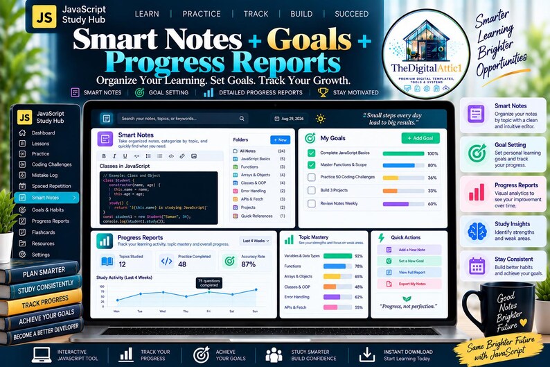 JavaScript Cheat Sheet Bundle + Interactive Coding Practice Tracker immagine 16