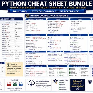 Python Cheat Sheet Bundle | Python Programming Study Guide | Coding Syntax Reference | Computer Science Student Notes afbeelding 9