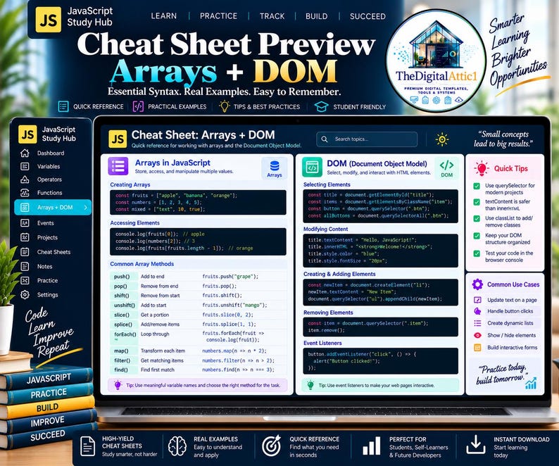 JavaScript Cheat Sheet Bundle + Interactive Coding Practice Tracker immagine 18
