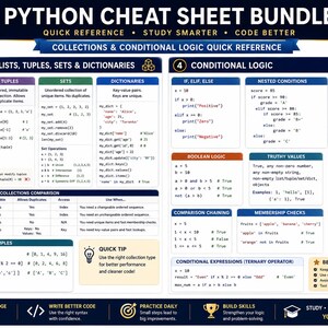 Python Cheat Sheet Bundle | Python Programming Study Guide | Coding Syntax Reference | Computer Science Student Notes afbeelding 6