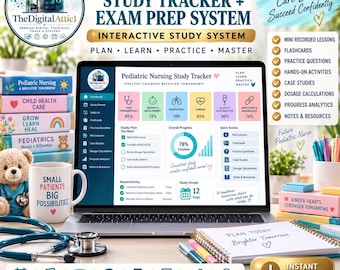 Pediatric Nursing Study Tracker & Exam Prep System | Flashcards, Practice Questions, Mini Lessons, Dosage Practice