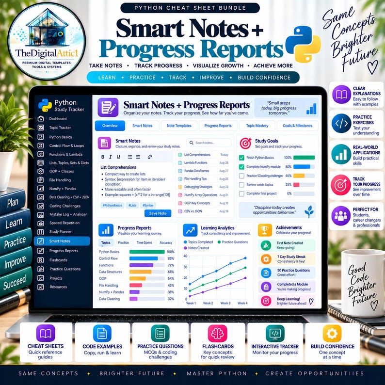 Python Cheat Sheet Bundle + Interactive Coding Practice Tracker imagem 15