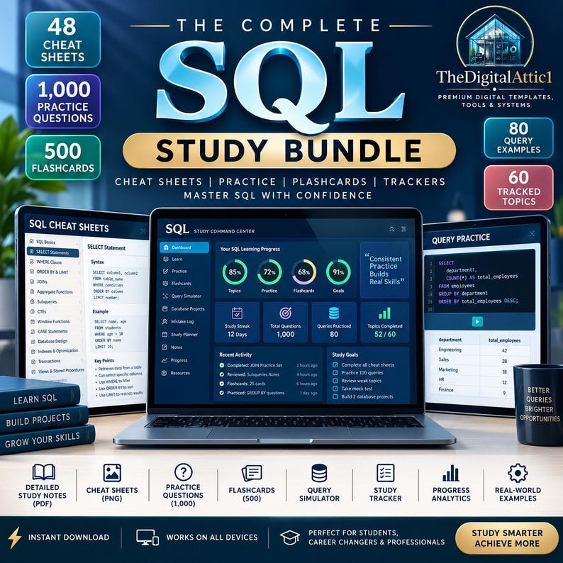 SQL Cheat Sheets + Interactive Database Practice Tracker image 1