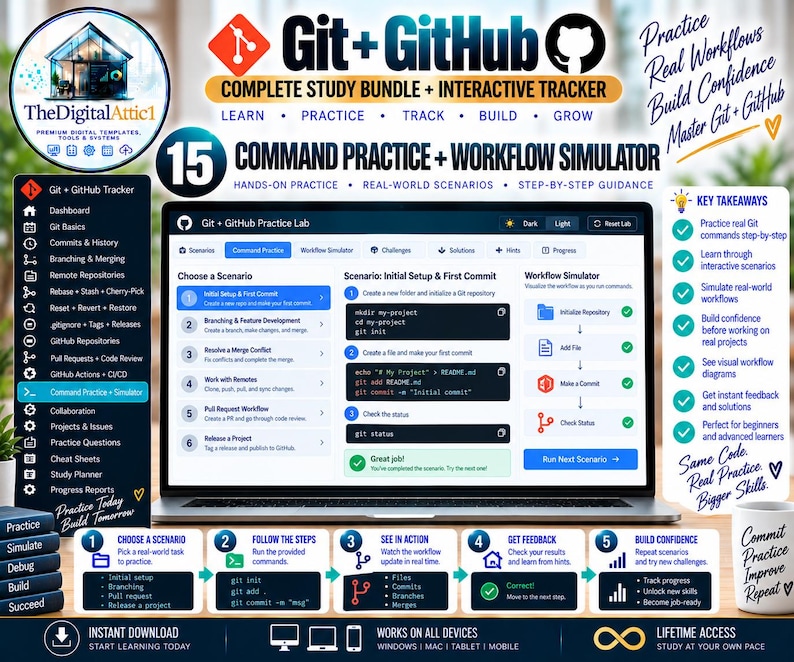 Git + GitHub Cheat Sheets + Interactive Version Control Tracker image 15