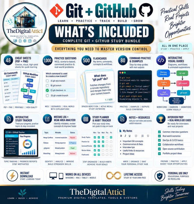 Git + GitHub Cheat Sheets + Interactive Version Control Tracker image 2