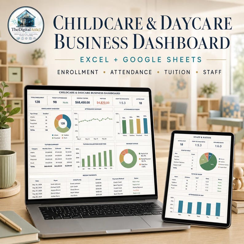 Childcare Daycare Business Dashboard, Excel Spreadsheet Template ...