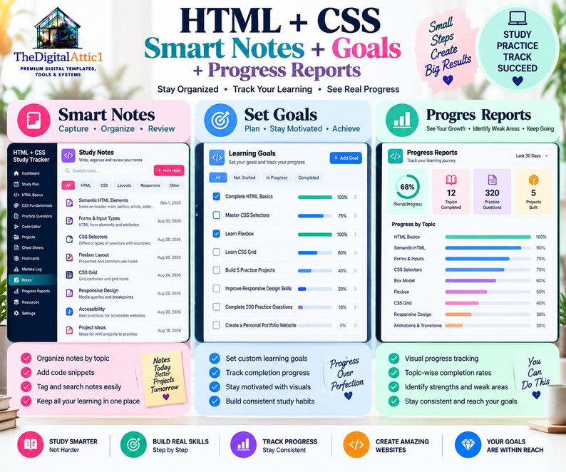 HTML + CSS Cheat Sheet Bundle + Interactive Web Design Practice Tracker image 16
