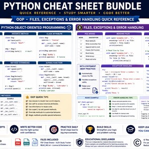 Python Cheat Sheet Bundle | Python Programming Study Guide | Coding Syntax Reference | Computer Science Student Notes afbeelding 8
