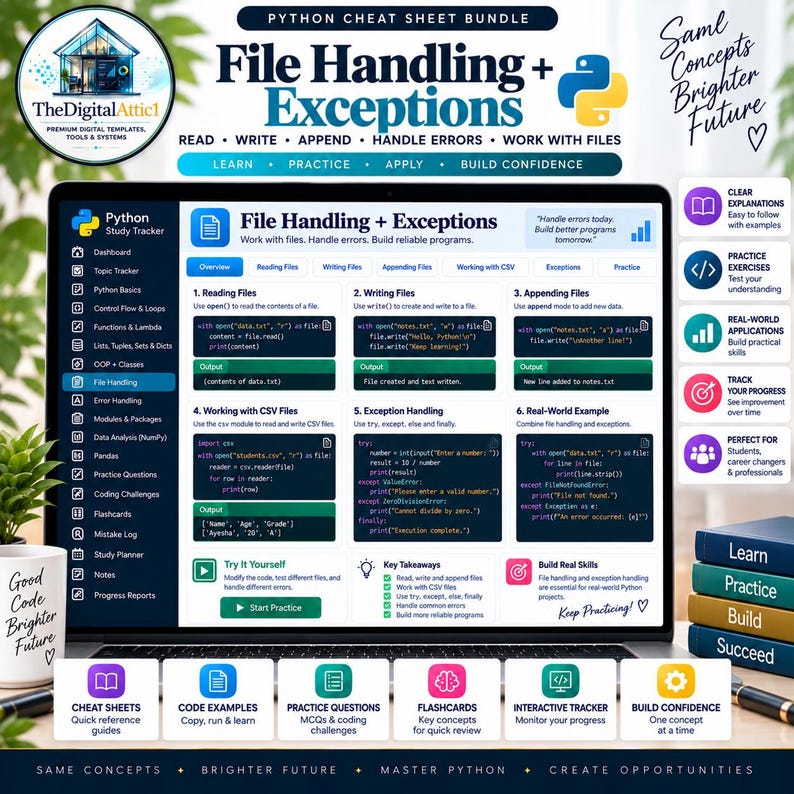 Python Cheat Sheet Bundle + Interactive Coding Practice Tracker imagem 9