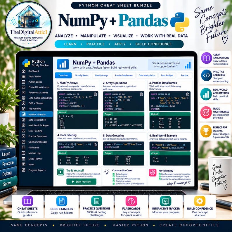 Python Cheat Sheet Bundle + Interactive Coding Practice Tracker imagem 10