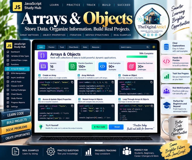 JavaScript Cheat Sheet Bundle + Interactive Coding Practice Tracker immagine 6