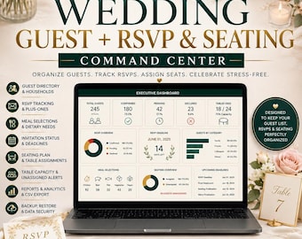 Wedding Guest RSVP & Seating Command Center | Guest List Tracker | Seating Chart Planner | Interactive Digital Wedding Planner