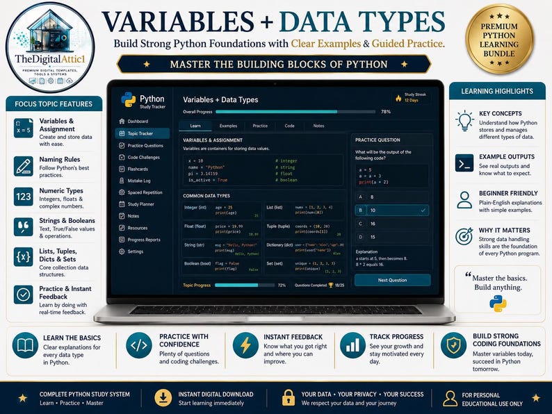 Python Cheat Sheet Bundle + Interactive Coding Practice Tracker imagem 4