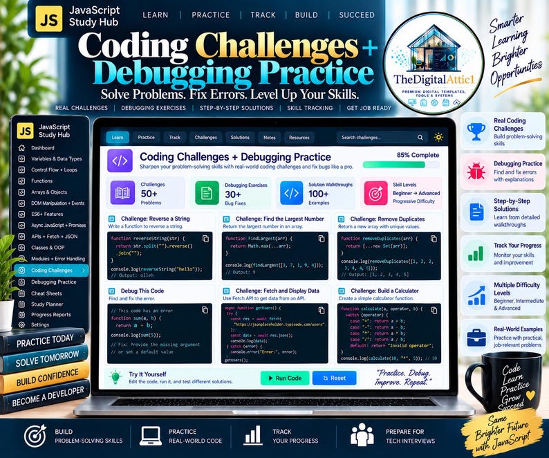 JavaScript Cheat Sheet Bundle + Interactive Coding Practice Tracker immagine 13