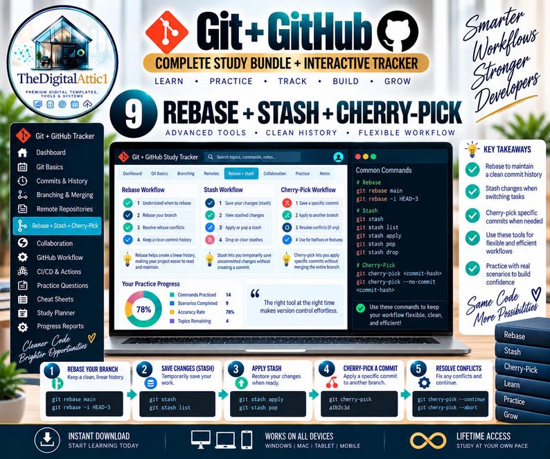 Git + GitHub Cheat Sheets + Interactive Version Control Tracker image 9