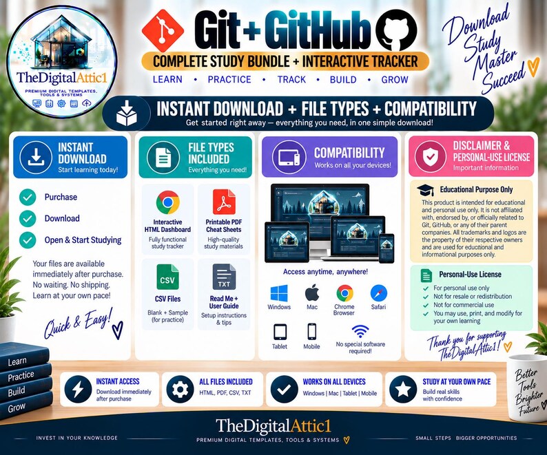 Git + GitHub Cheat Sheets + Interactive Version Control Tracker image 20