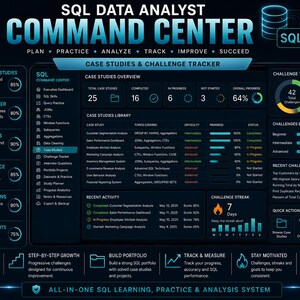 SQLデータアナリストコマンドセンター | SQL学習プランナー、クエリ練習、ポートフォリオプロジェクト＆面接トラッカー | インタラクティブHTMLダッシュボード 画像 7