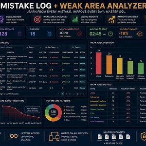 Pacchetto di fogli riassuntivi SQL + strumento di monitoraggio della pratica delle query / Guida allo studio SQL immagine 9