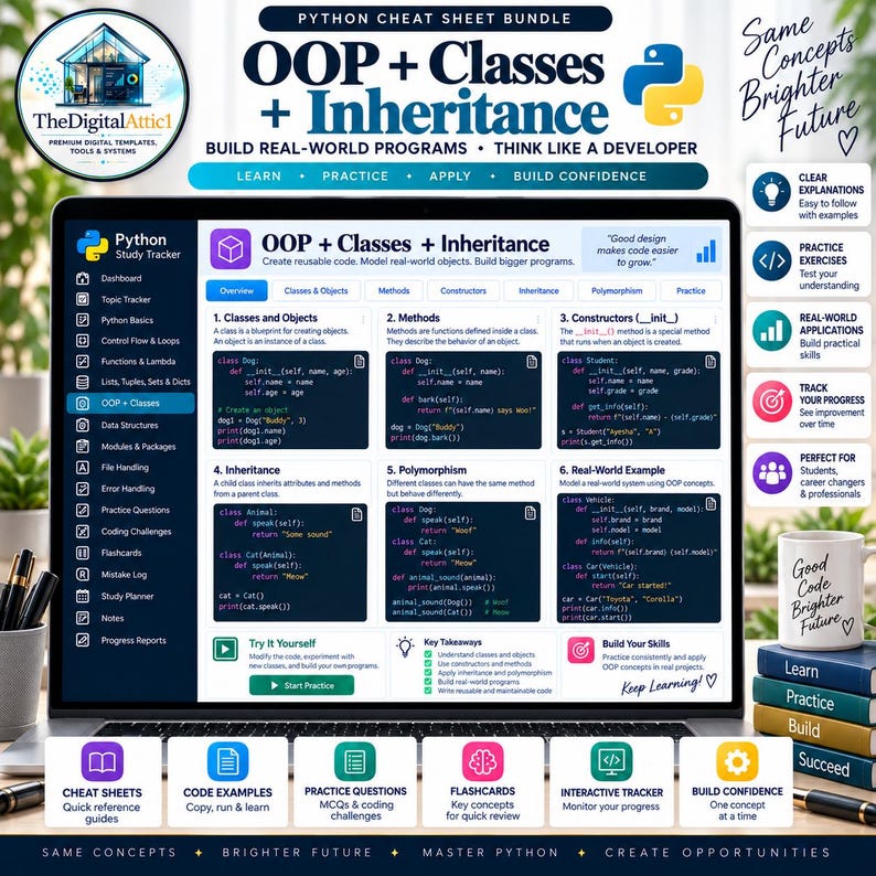 Python Cheat Sheet Bundle + Interactive Coding Practice Tracker imagem 8