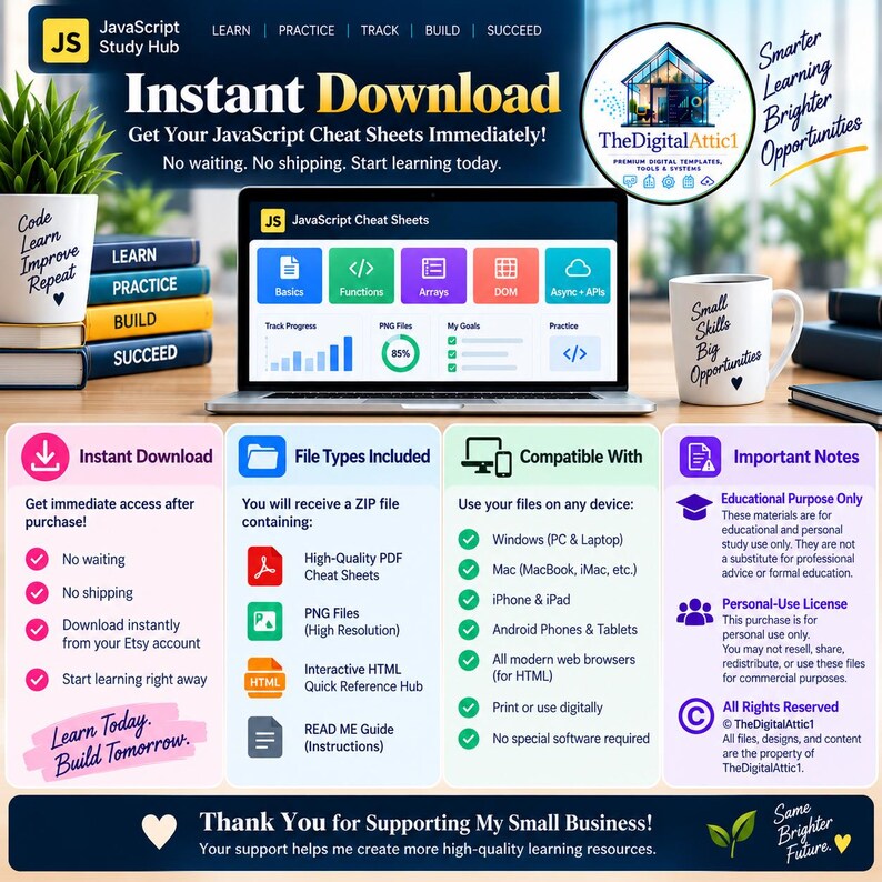 JavaScript Cheat Sheet Bundle + Interactive Coding Practice Tracker immagine 20