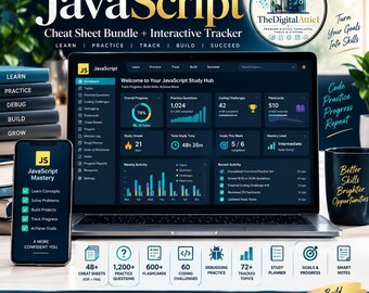 JavaScript Cheat Sheet Bundle + Interactive Coding Practice Tracker